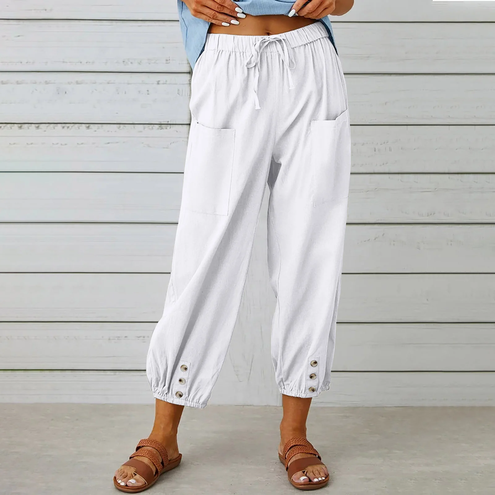Damen Unifarben Knöchelhose Elastische Taille Hose Lässig Frühling/Herbst Hose