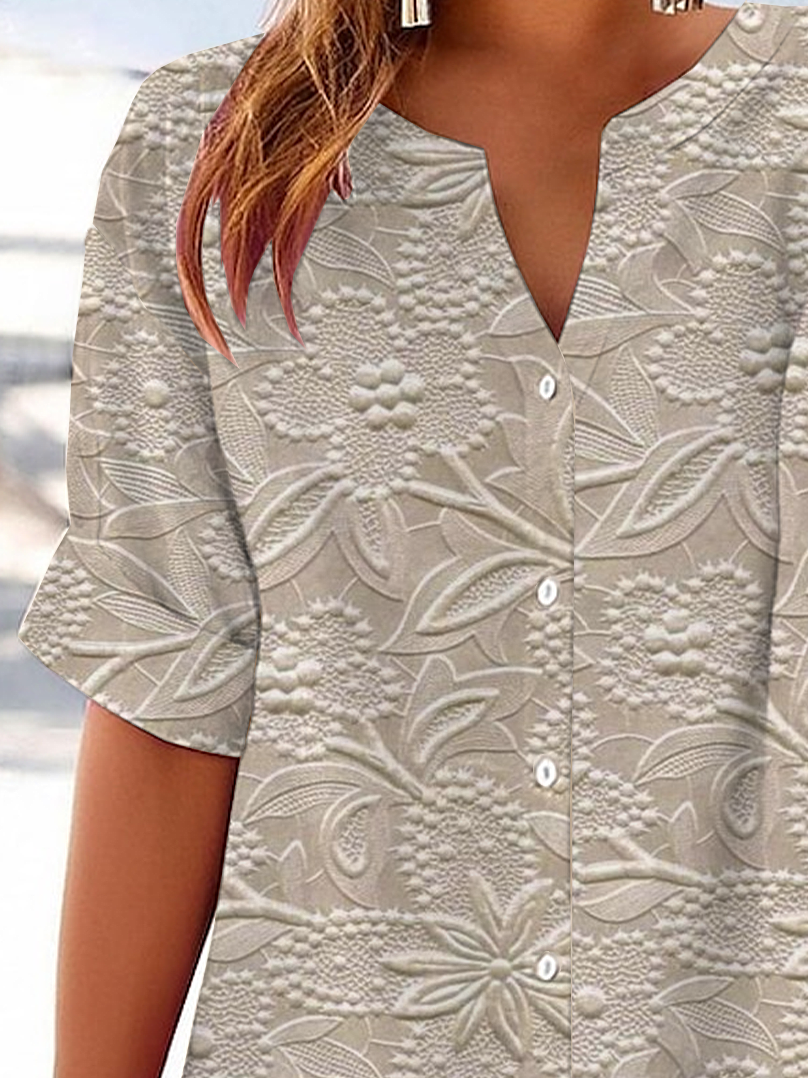 Damen Geblümt Kurzarm Bluse Sommer Print V-Ausschnitt Täglich Lässig Oberteile