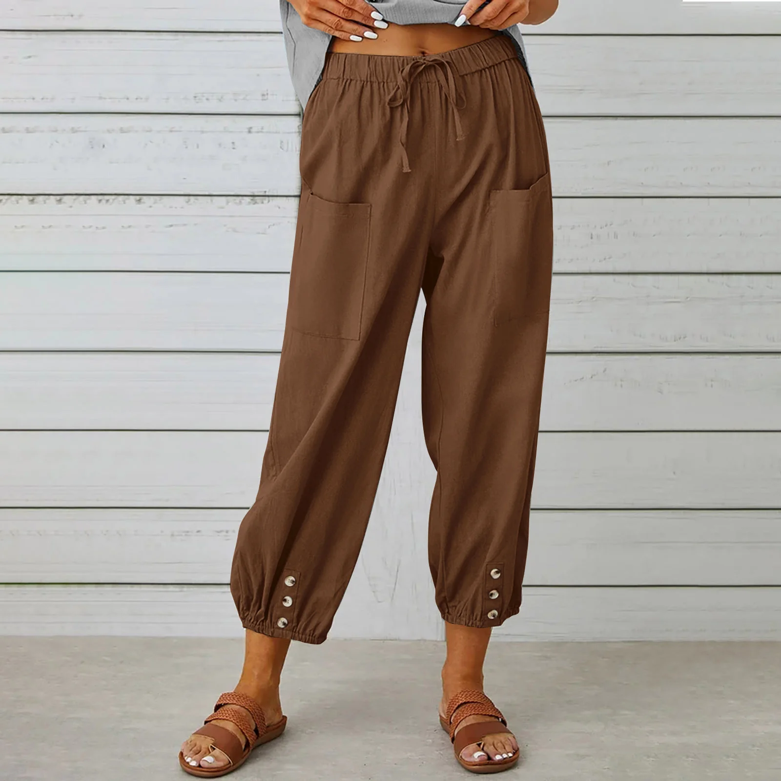 Damen Unifarben Knöchelhose Elastische Taille Hose Lässig Frühling/Herbst Hose
