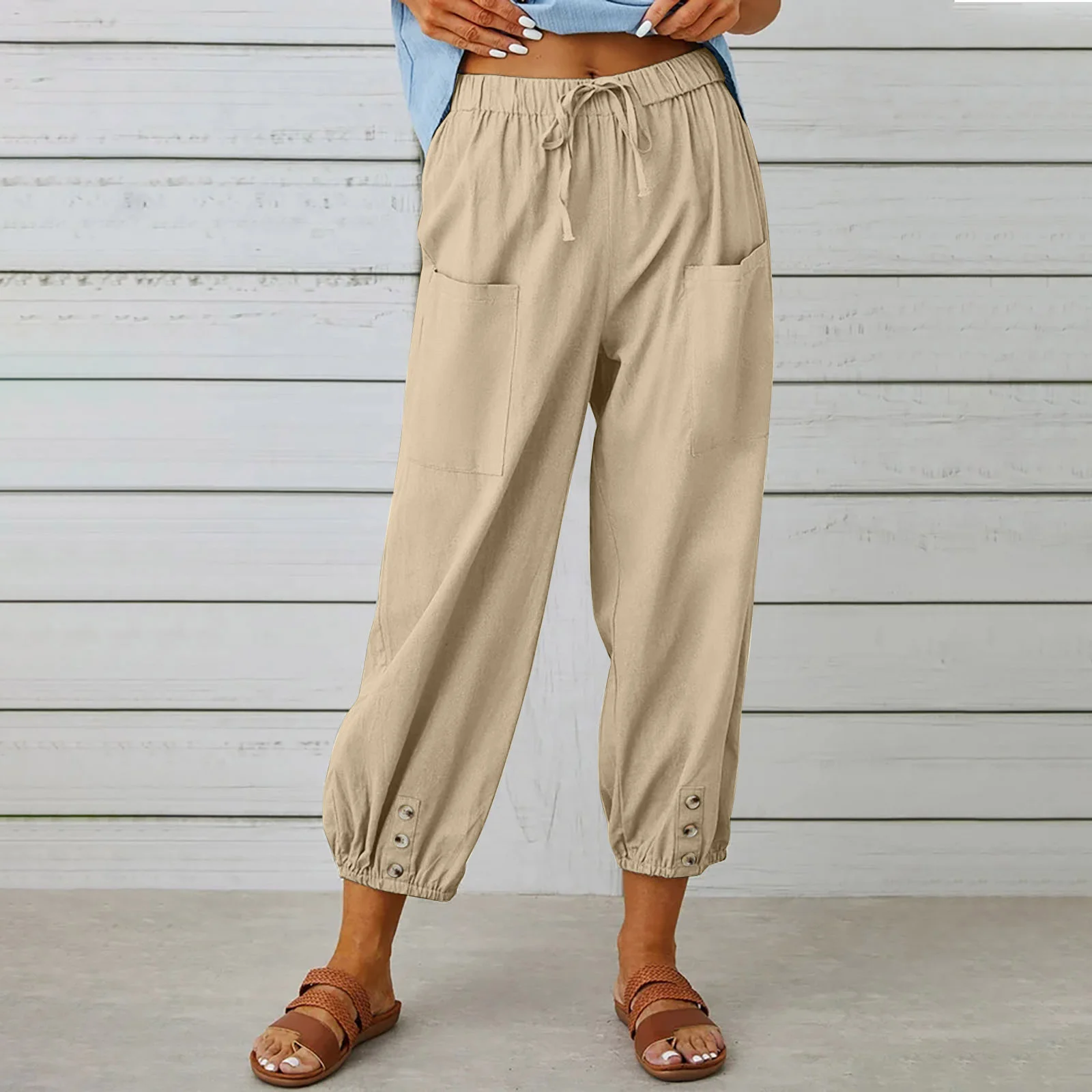 Damen Unifarben Knöchelhose Elastische Taille Hose Lässig Frühling/Herbst Hose