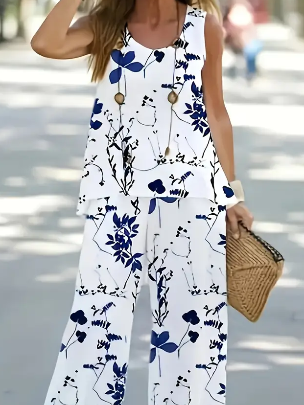 Damen Geblümt Print Zweiteiliges Set Täglich Ärmellos Lässig Sommer Mehrteiliges Set Matching Set