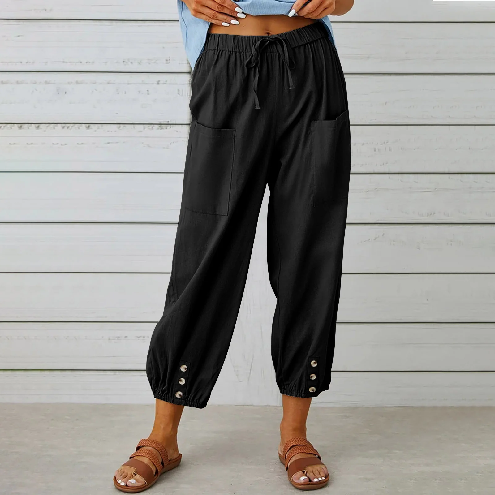 Damen Unifarben Knöchelhose Elastische Taille Hose Lässig Frühling/Herbst Hose