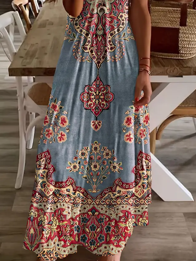 Damen Geblümt Kurzarm Sommer Print Kleid V-Ausschnitt Täglich Lässig Maxikleid X-Linie Kleid