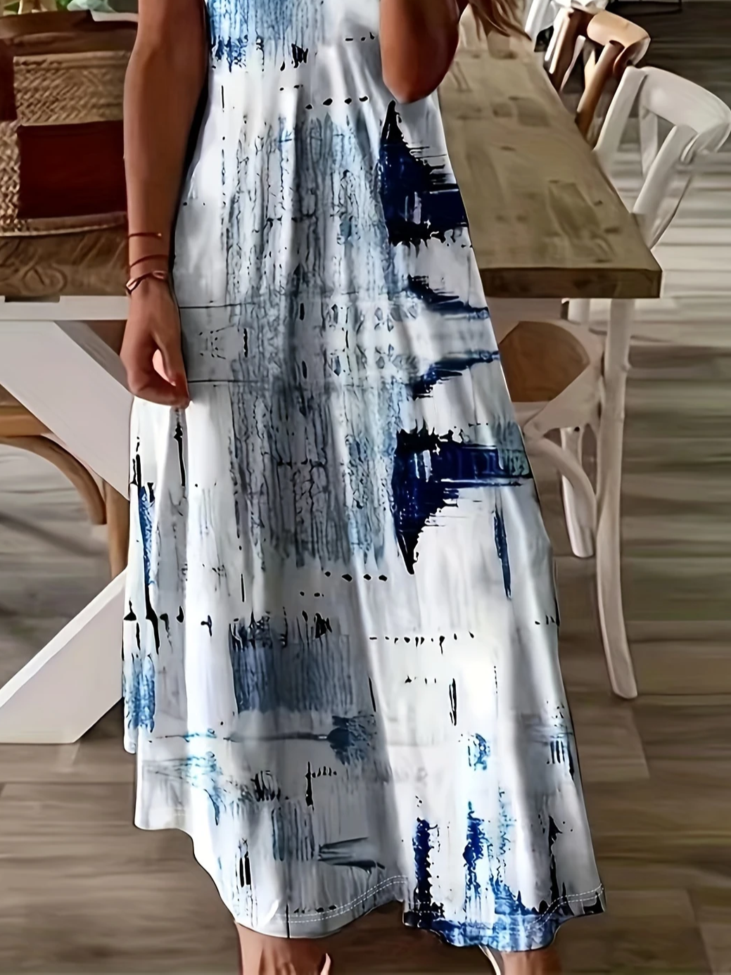 Damen Abstrakt Kurzarm Sommer Print Kleid V-Ausschnitt Täglich Lässig Maxikleid X-Linie Kleid