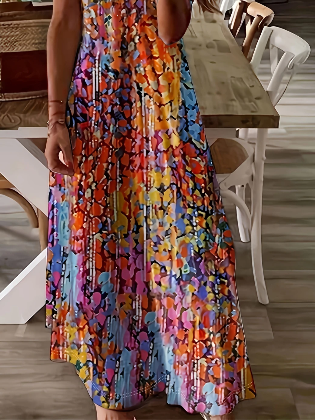 Damen Abstrakt Kurzarm Sommer Print Kleid V-Ausschnitt Täglich Lässig Maxikleid X-Linie Kleid