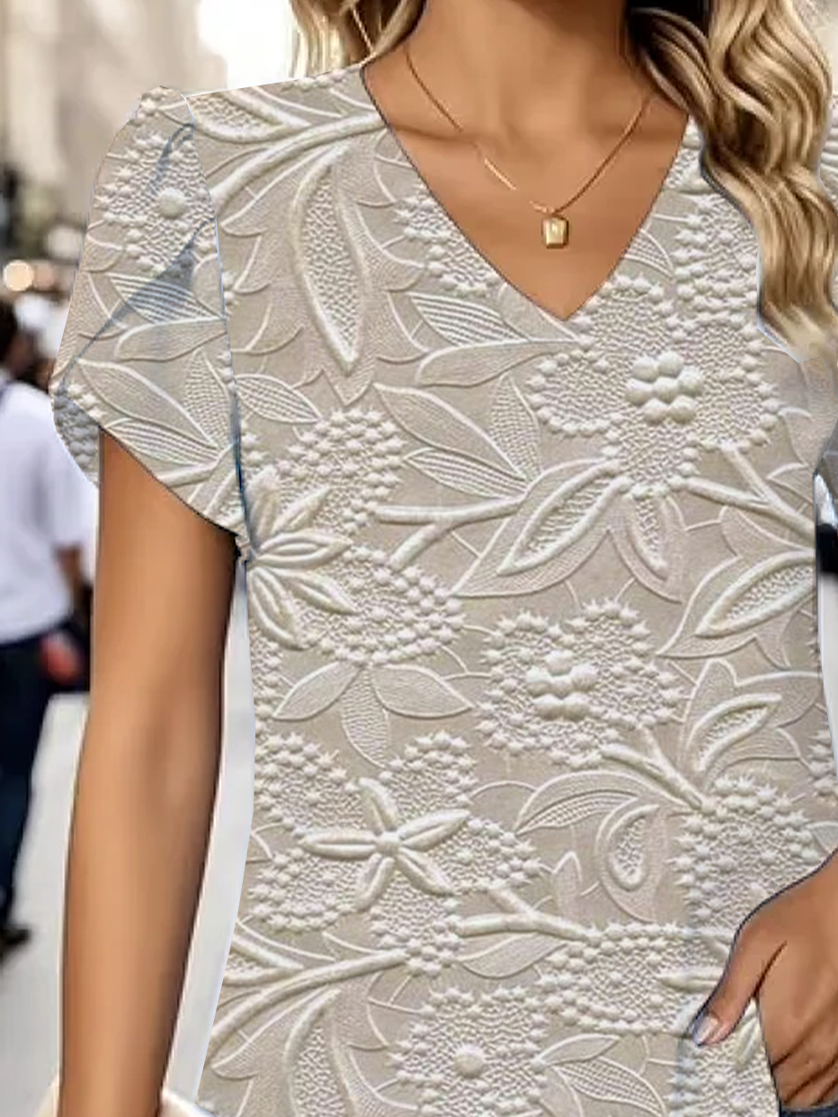 Damen Geblümt Kurzarm T-Shirts T-Shirt V-Ausschnitt Print Lässig Sommer T-Shirt mit Grafik Oberteile