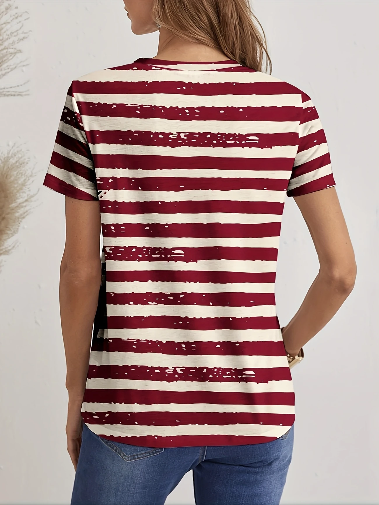 Damen Stern Kurzarm T-Shirts T-Shirt V-Ausschnitt Print Lässig Sommer T-Shirt mit Grafik Oberteile