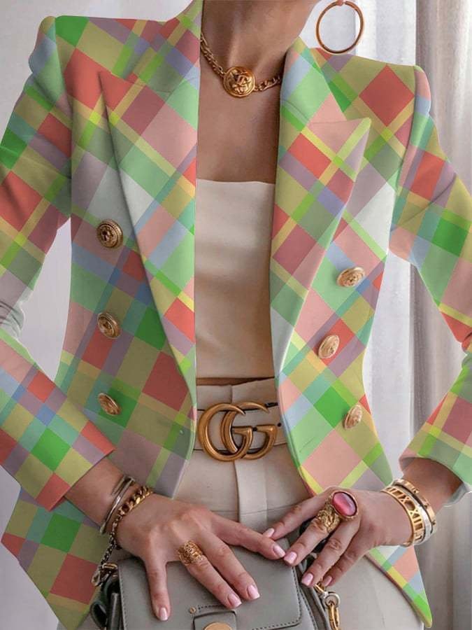 Damen Geometrisch Frühling/Herbst Oberbekleidung Retro Print Langarm Regelmäßig Blazer