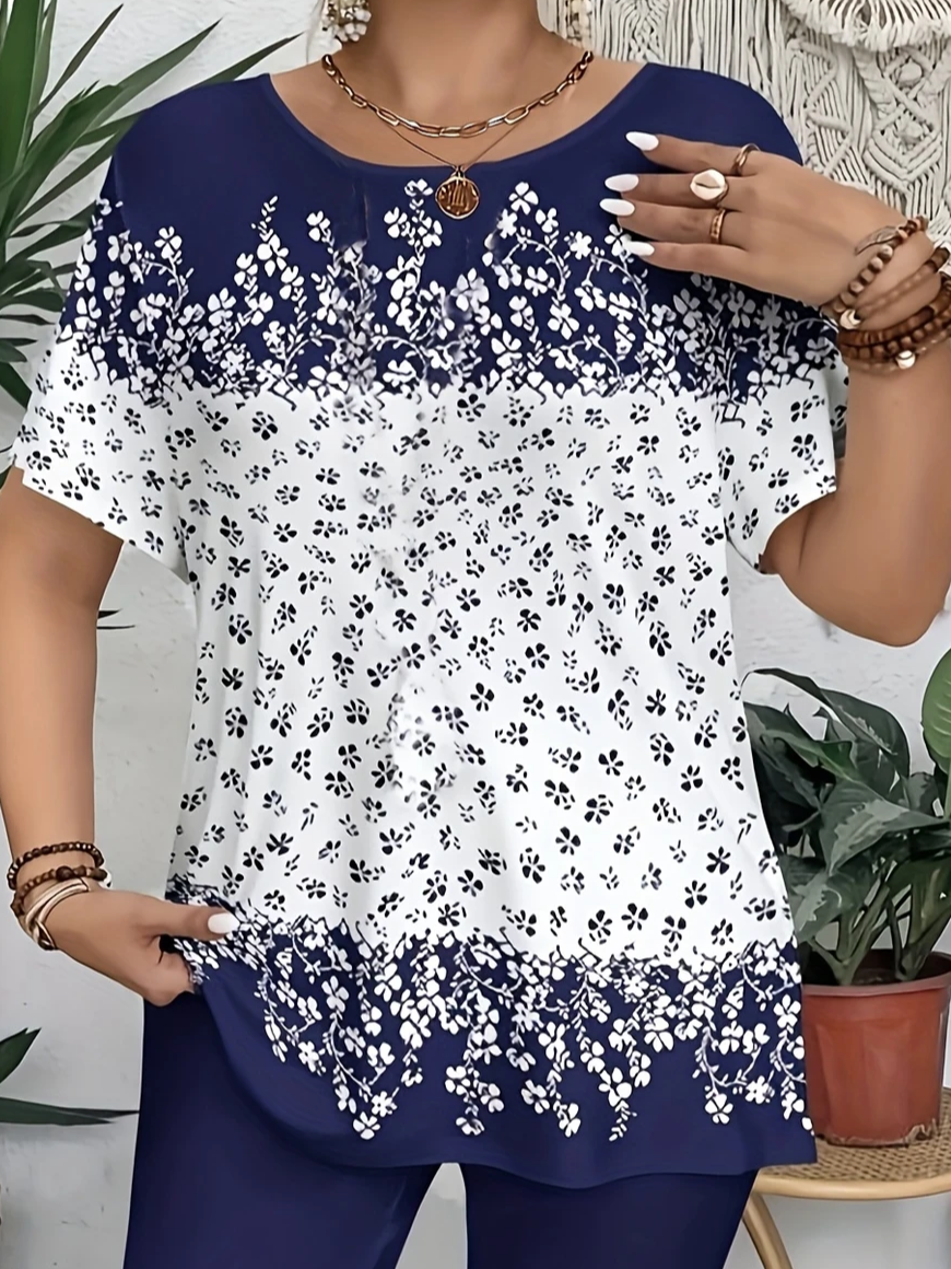 Damen Geblümt Kurzarm T-Shirts T-Shirt Rundhals Print Lässig Sommer T-Shirt mit Grafik Oberteile
