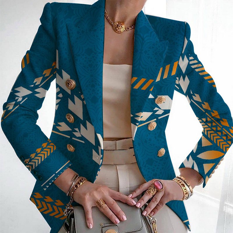 Damen Geometrisch Frühling/Herbst Oberbekleidung Retro Print Langarm Regelmäßig Blazer