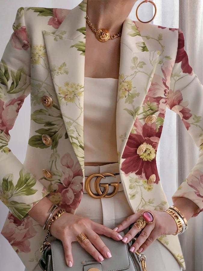 Damen Geometrisch Frühling/Herbst Oberbekleidung Retro Print Langarm Regelmäßig Blazer