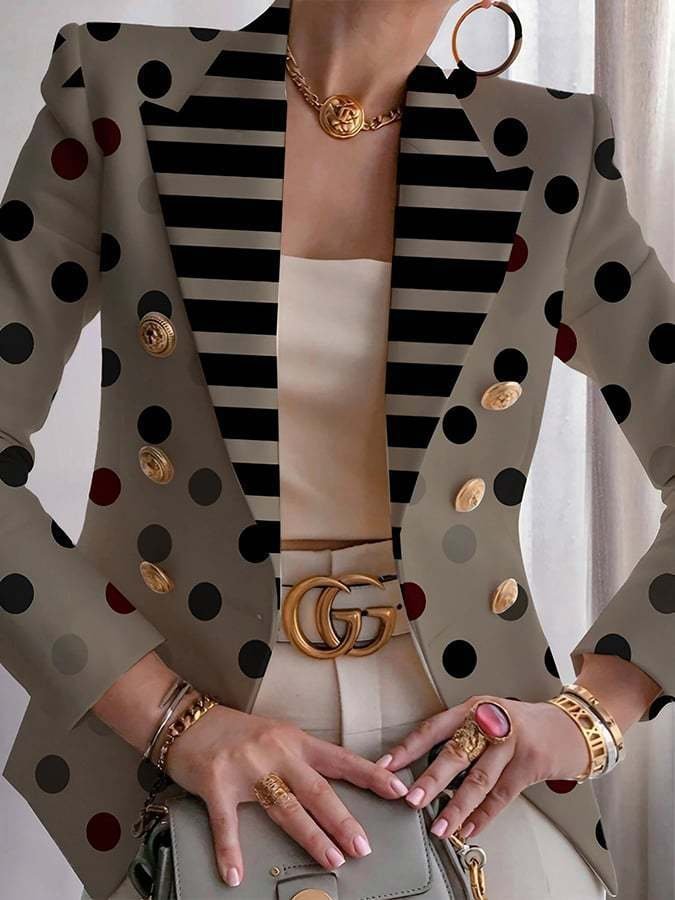 Damen Geometrisch Frühling/Herbst Oberbekleidung Retro Print Langarm Regelmäßig Blazer