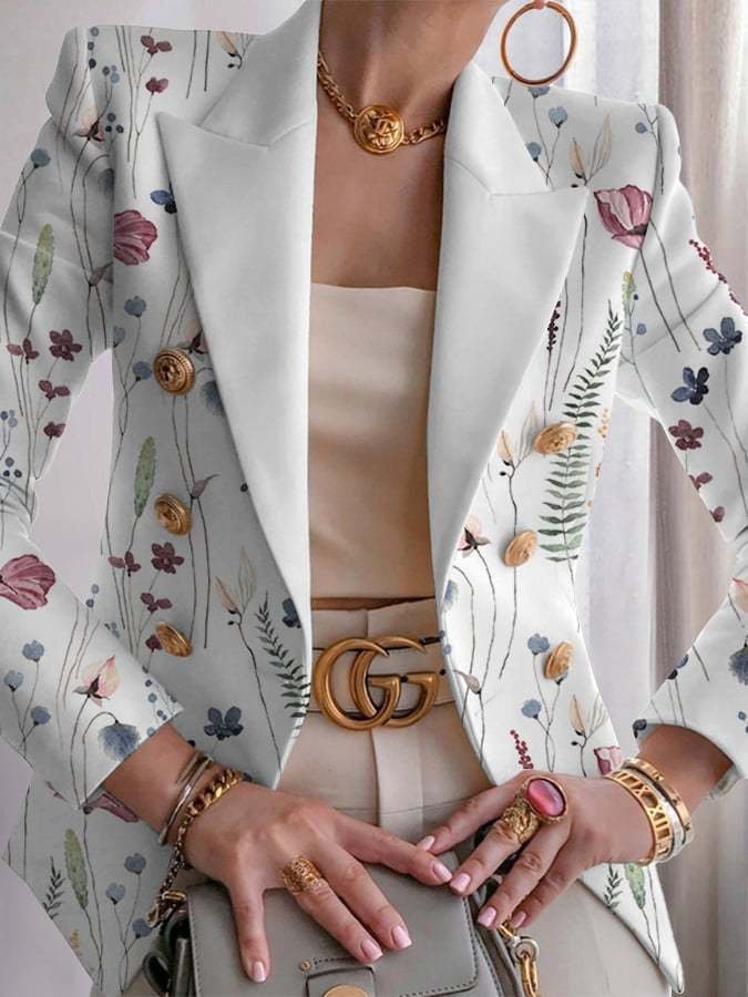 Damen Geometrisch Frühling/Herbst Oberbekleidung Retro Print Langarm Regelmäßig Blazer