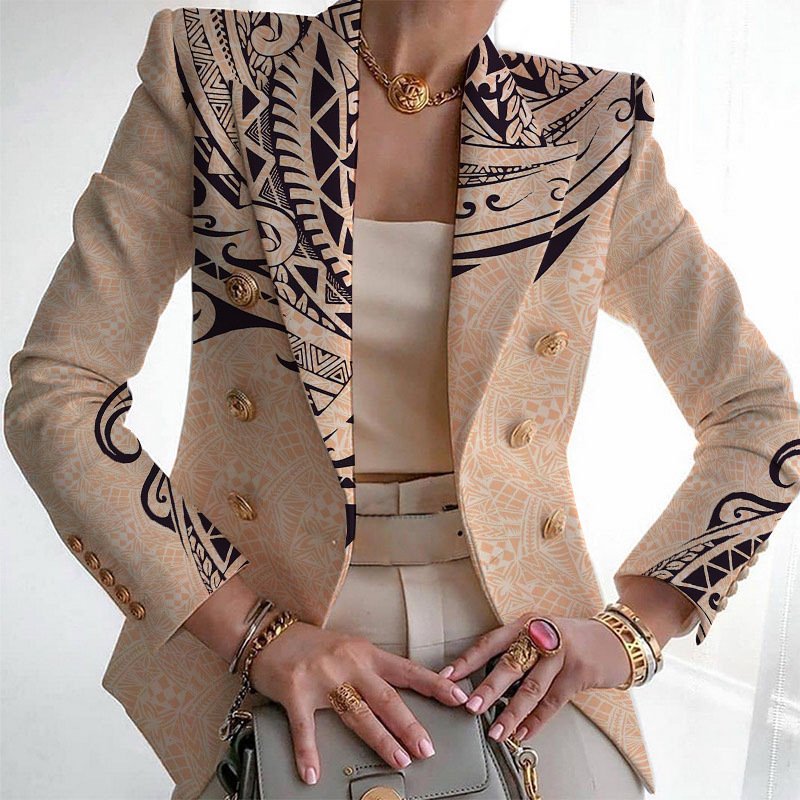 Damen Geometrisch Frühling/Herbst Oberbekleidung Retro Print Langarm Regelmäßig Blazer
