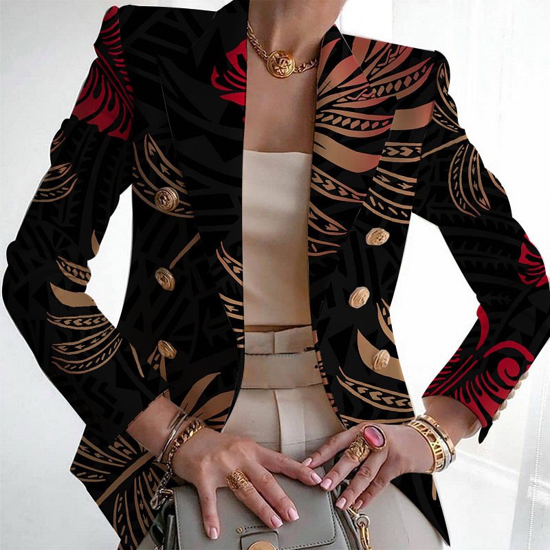 Damen Geometrisch Frühling/Herbst Oberbekleidung Retro Print Langarm Regelmäßig Blazer