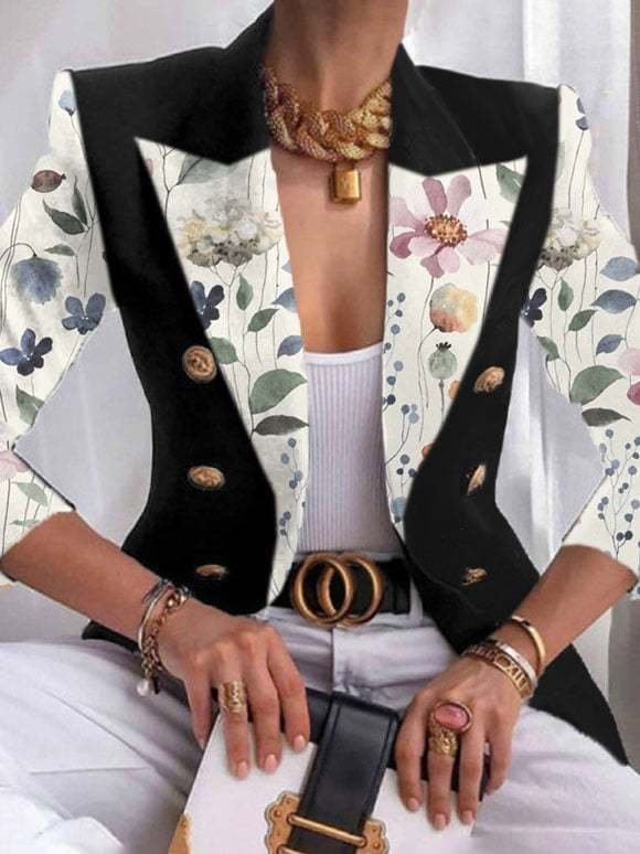 Damen Geometrisch Frühling/Herbst Oberbekleidung Retro Print Langarm Regelmäßig Blazer