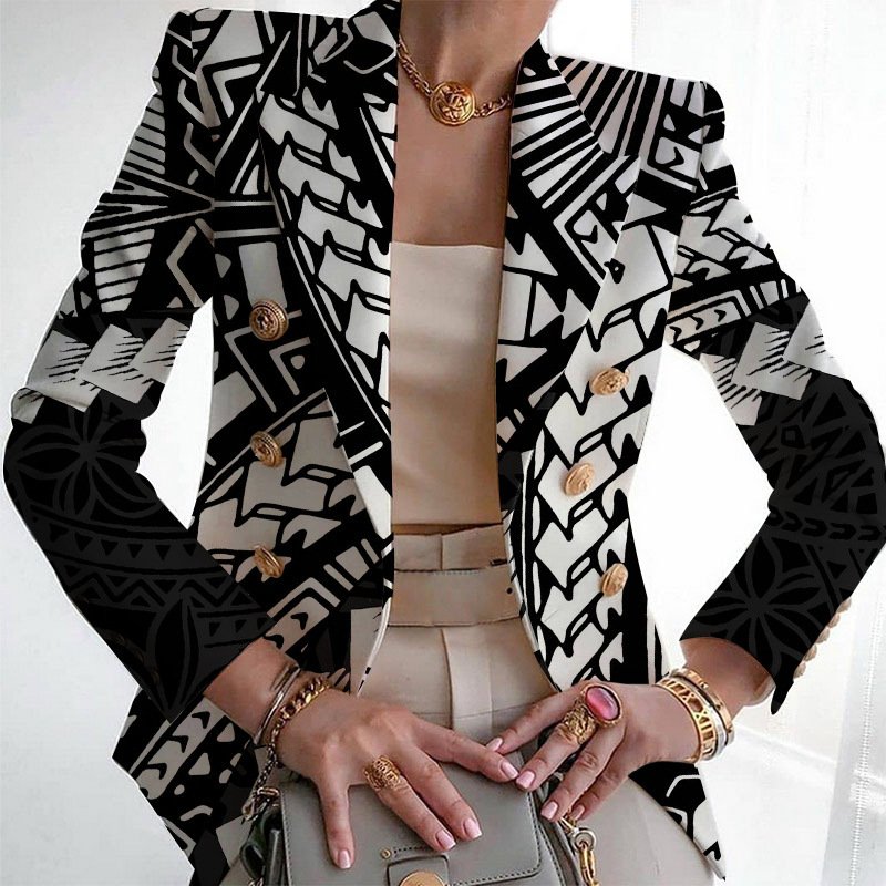 Damen Geometrisch Frühling/Herbst Oberbekleidung Retro Print Langarm Regelmäßig Blazer