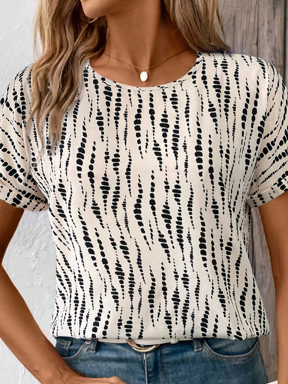 Damen abstrakte Streifen Kurzarm T-Shirts T-Shirt Rundhals Print Lässig Sommer T-Shirt mit Grafik Oberteile