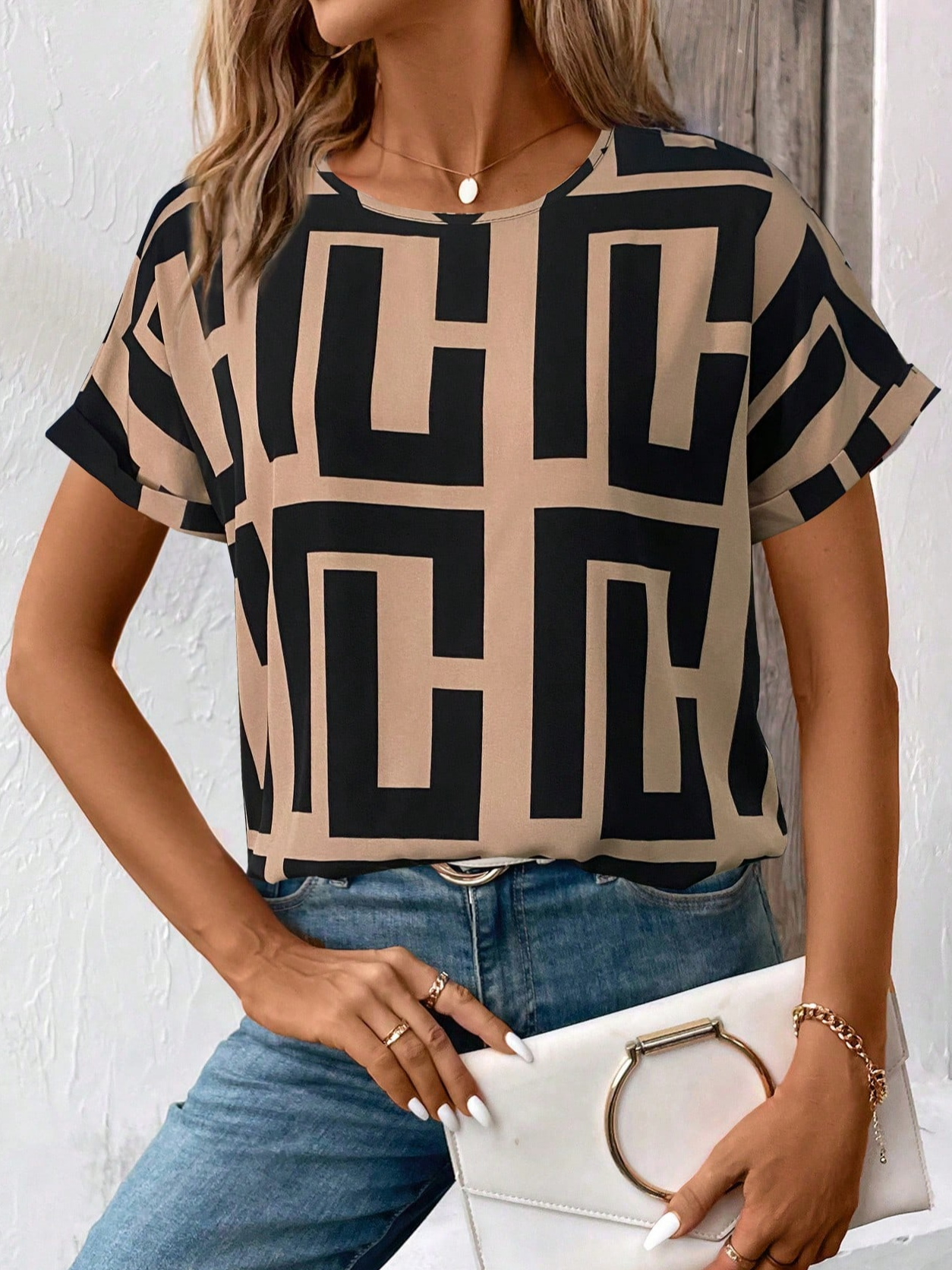 Damen Geometrisch Kurzarm T-Shirts T-Shirt Rundhals Print Lässig Sommer T-Shirt mit Grafik Oberteile