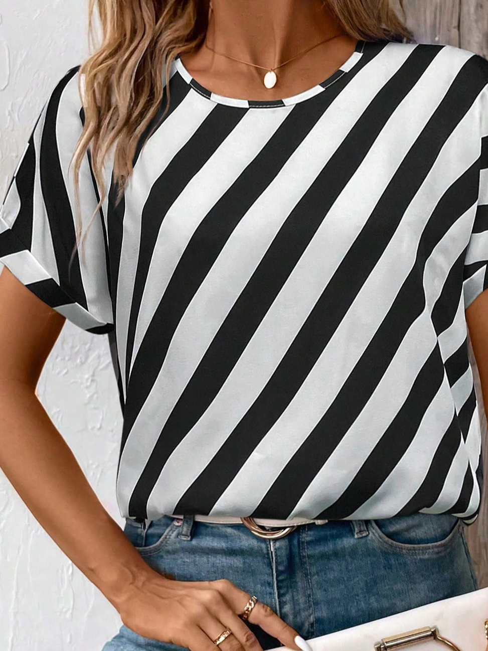 Damen Gestreift Kurzarm T-Shirts T-Shirt Rundhals Print Lässig Sommer T-Shirt mit Grafik Oberteile