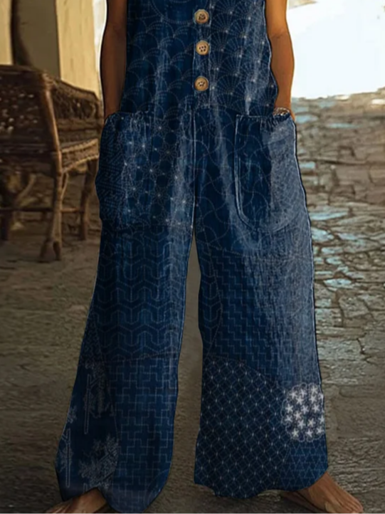 Damen Geometrisch Rundhals Ärmellos Lässig Sommer Jumpsuit