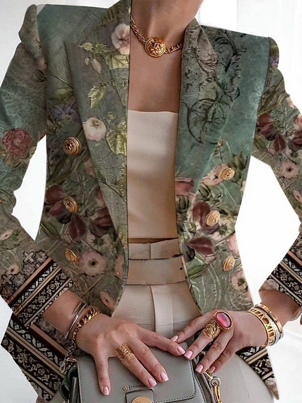 Damen Geblümt Frühling/Herbst Oberbekleidung Retro Print Langarm Regelmäßig Blazer
