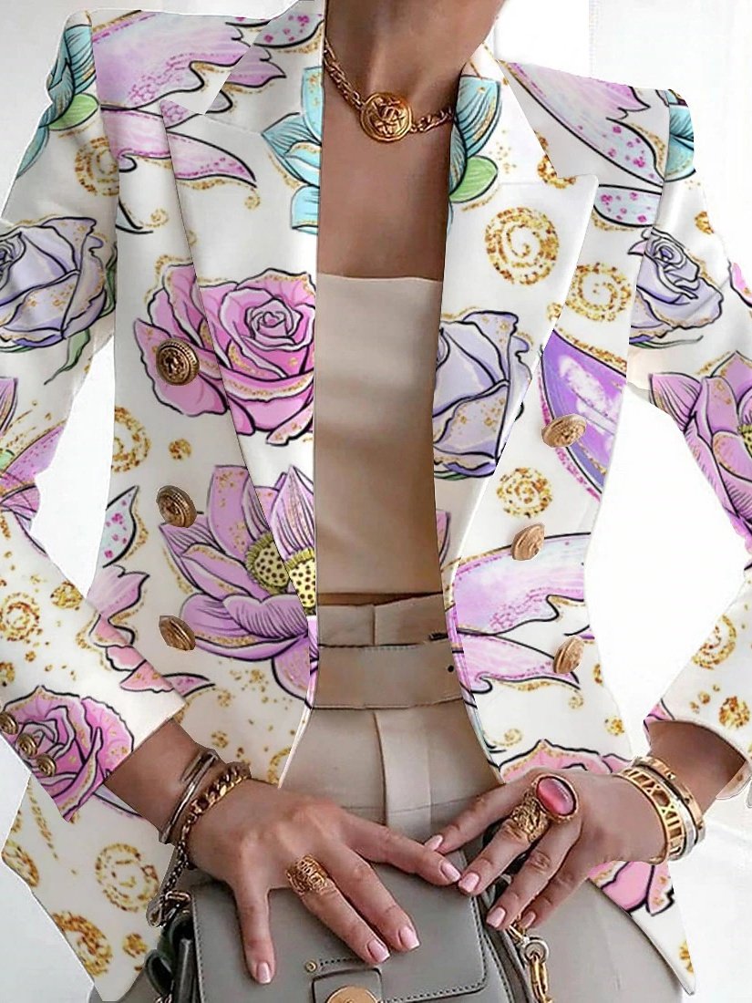 Damen Geblümt Frühling/Herbst Oberbekleidung Retro Print Langarm Schalkragen Regelmäßig Blazer