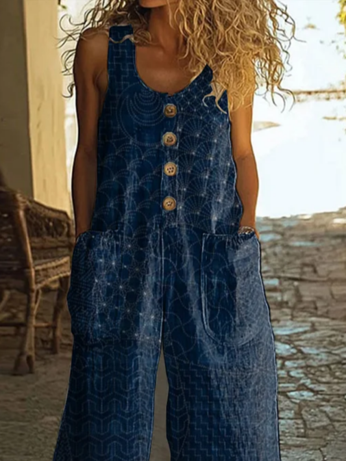 Damen Geometrisch Rundhals Ärmellos Lässig Sommer Jumpsuit