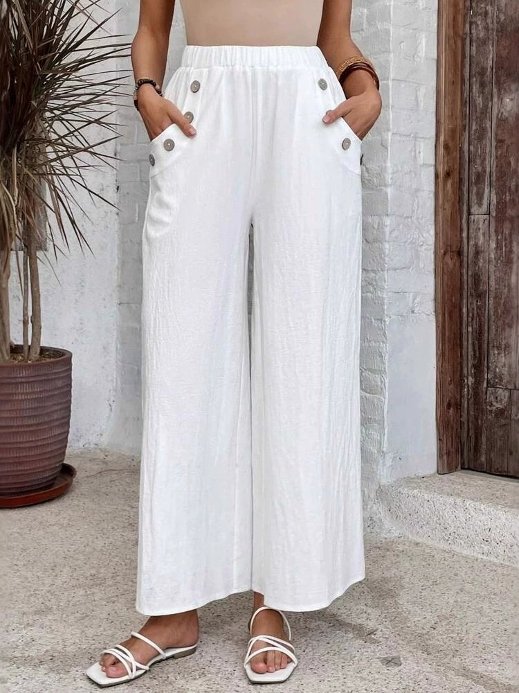 Damen Unifarben Lang Elastische Taille Hose Lässig Frühling/Herbst Hose