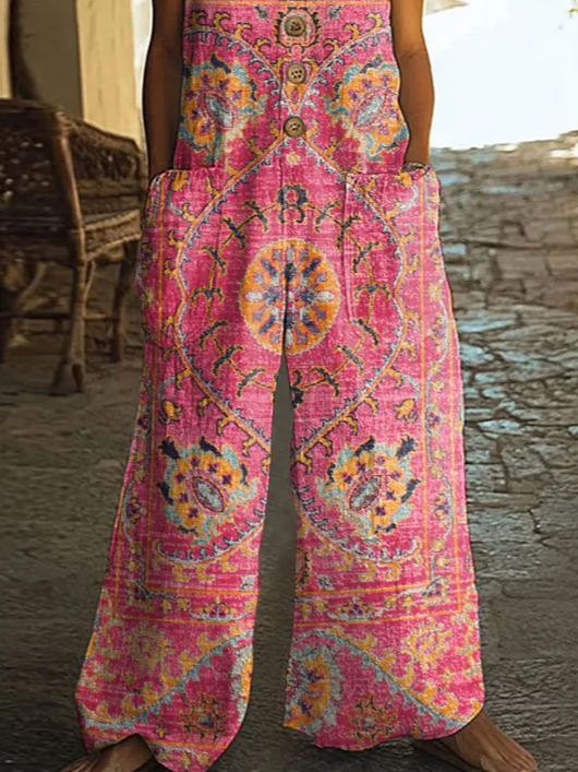 Damen Geblümt Rundhals Ärmellos Lässig Sommer Jumpsuit