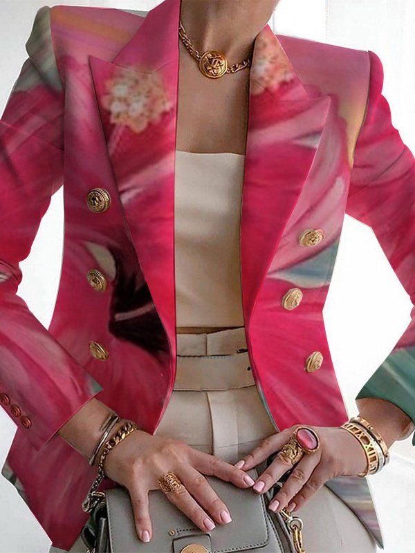 Damen Geblümt Frühling/Herbst Oberbekleidung Retro Print Langarm Regelmäßig Blazer