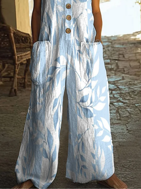Damen Geblümt Rundhals Ärmellos Lässig Sommer Jumpsuit