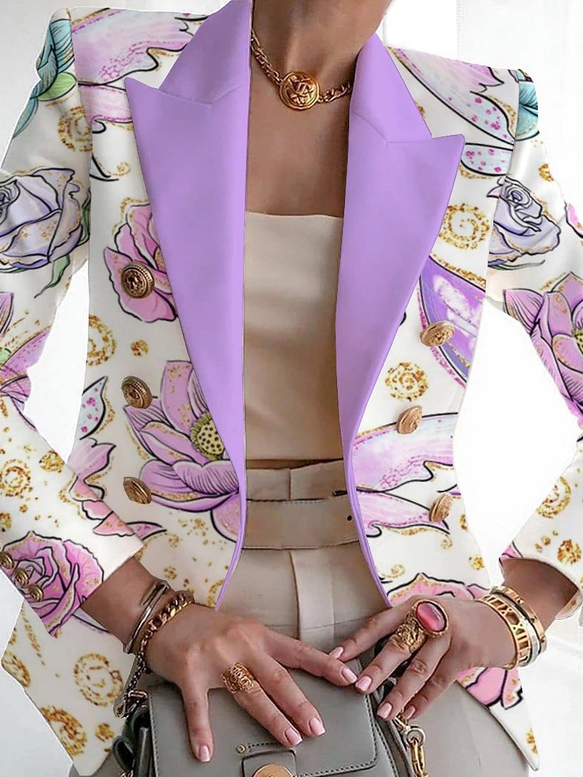 Damen Geblümt Frühling/Herbst Oberbekleidung Retro Print Langarm Schalkragen Regelmäßig Blazer