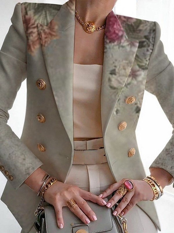 Damen Geblümt Frühling/Herbst Oberbekleidung Retro Print Langarm Regelmäßig Blazer