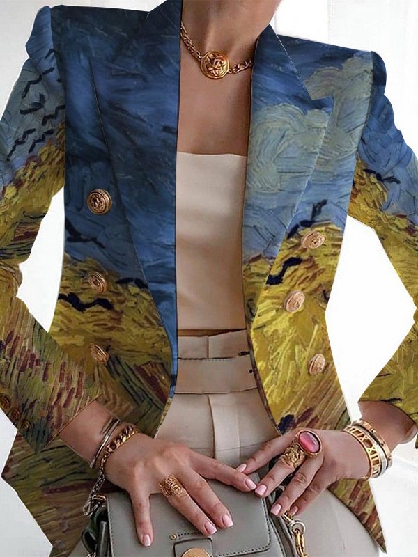 Damen Geblümt Frühling/Herbst Oberbekleidung Retro Print Langarm Regelmäßig Blazer