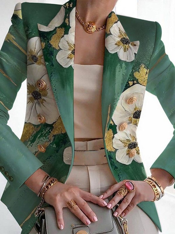 Damen Geblümt Frühling/Herbst Oberbekleidung Retro Print Langarm Regelmäßig Blazer