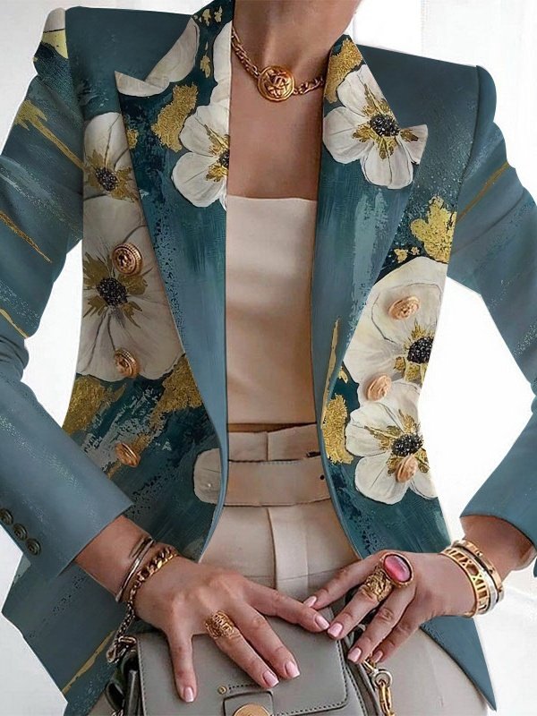 Damen Geblümt Frühling/Herbst Oberbekleidung Retro Print Langarm Regelmäßig Blazer