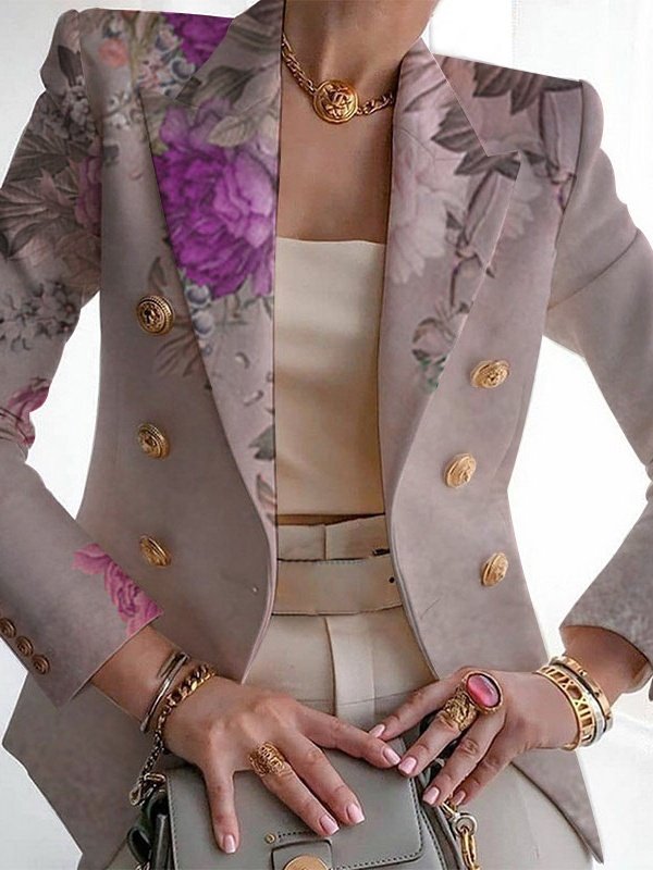 Damen Geblümt Frühling/Herbst Oberbekleidung Retro Print Langarm Regelmäßig Blazer