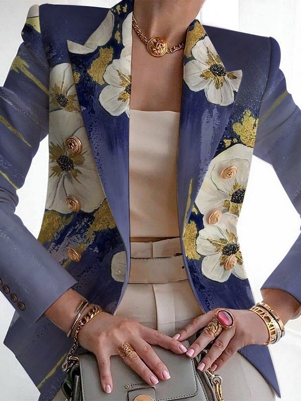 Damen Geblümt Frühling/Herbst Oberbekleidung Retro Print Langarm Regelmäßig Blazer