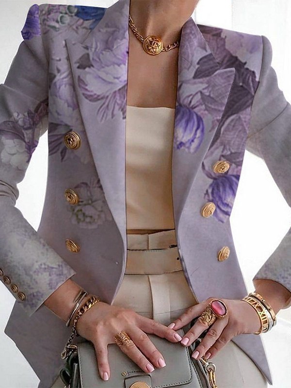 Damen Geblümt Frühling/Herbst Oberbekleidung Retro Print Langarm Regelmäßig Blazer