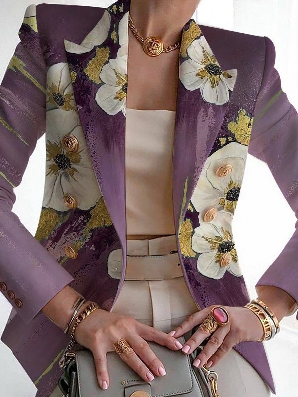 Damen Geblümt Frühling/Herbst Oberbekleidung Retro Print Langarm Regelmäßig Blazer