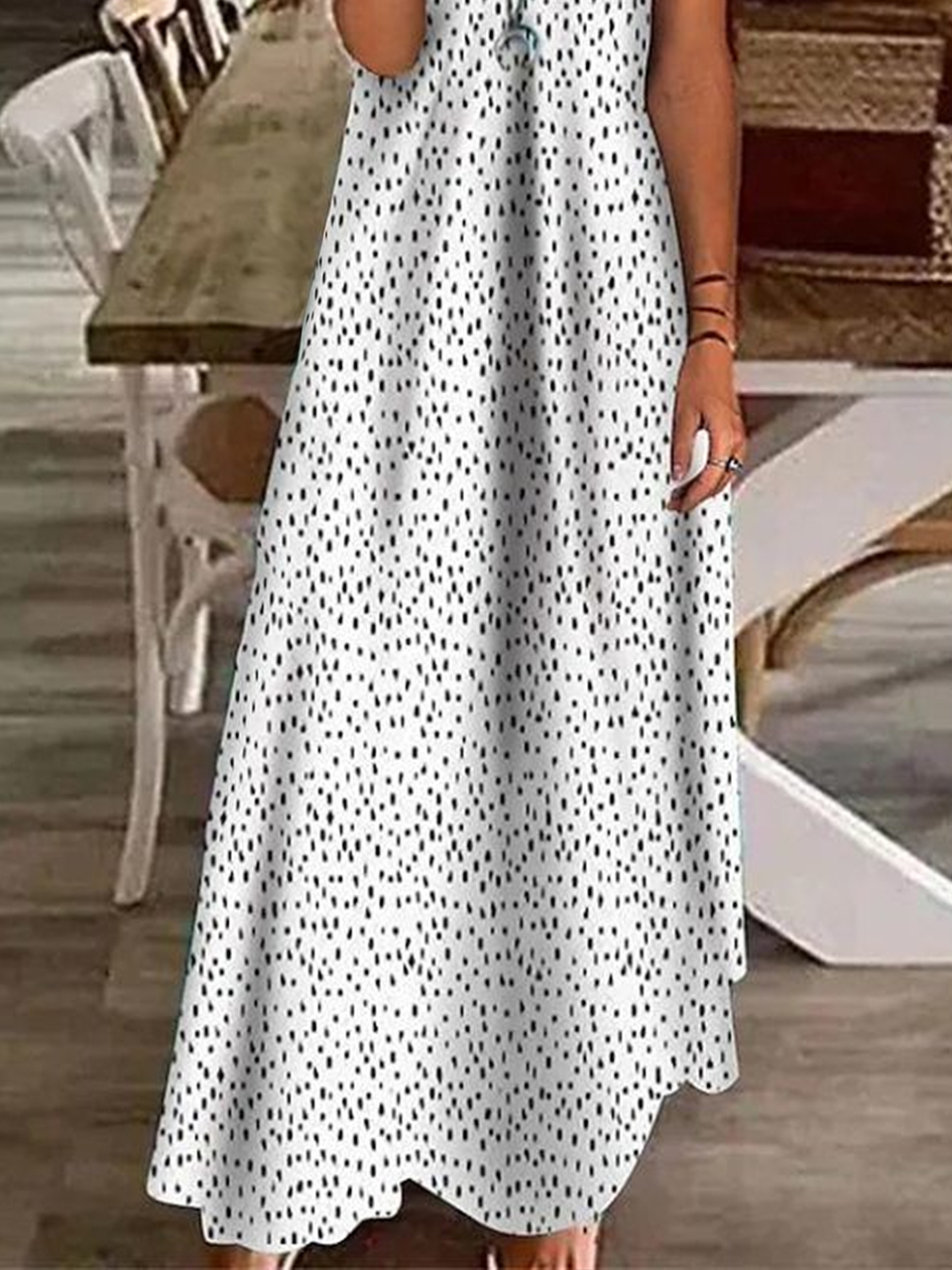Damen Polka Dots Kurzarm Sommer Print Kleid V-Ausschnitt Täglich Lässig Maxikleid X-Linie Kleid