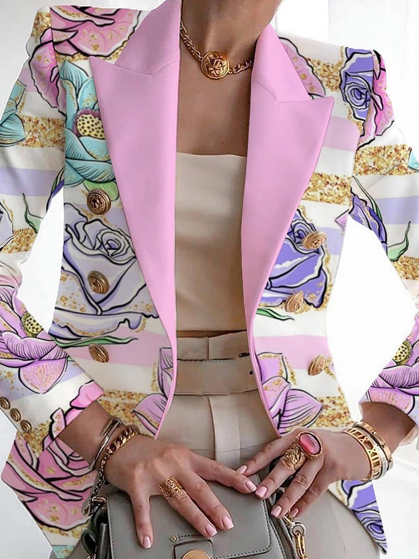 Damen Geblümt Frühling/Herbst Oberbekleidung Retro Print Langarm Schalkragen Regelmäßig Blazer