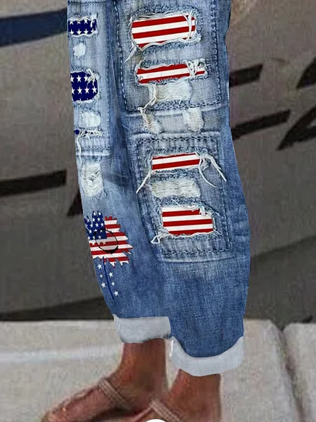 Damen Amerika-Flagge Lang Hose Lässig Frühling/Herbst Hose