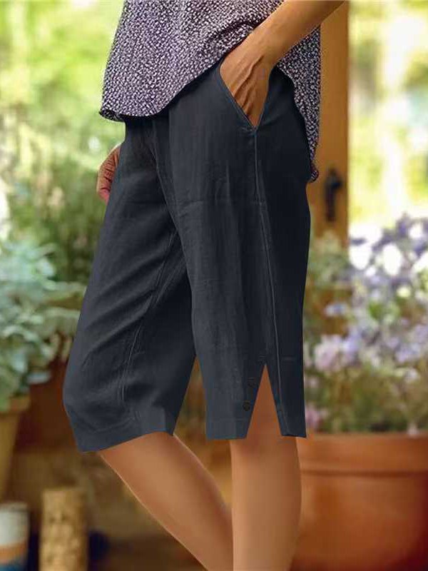 Damen Unifarben Caprihosen Hose Lässig Sommer Hose
