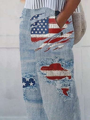 Damen Amerika-Flagge Lang Hose Lässig Frühling/Herbst Hose