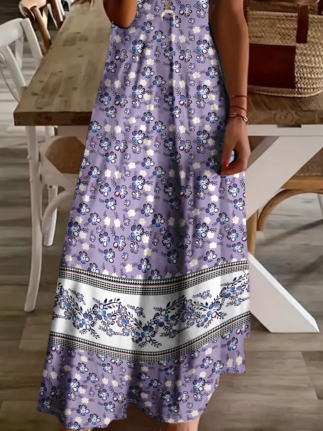 Damen Geblümt Kurzarm Sommer Print Kleid V-Ausschnitt Täglich Lässig Maxikleid X-Linie Kleid