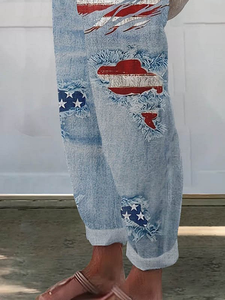 Damen Amerika-Flagge Lang Hose Lässig Frühling/Herbst Hose