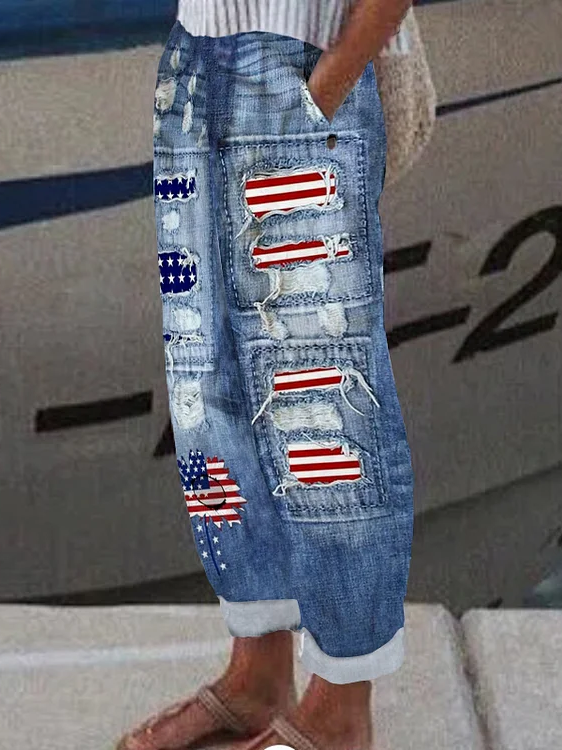 Damen Amerika-Flagge Lang Hose Lässig Frühling/Herbst Hose
