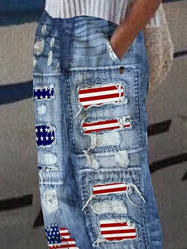 Damen Amerika-Flagge Lang Hose Lässig Frühling/Herbst Hose